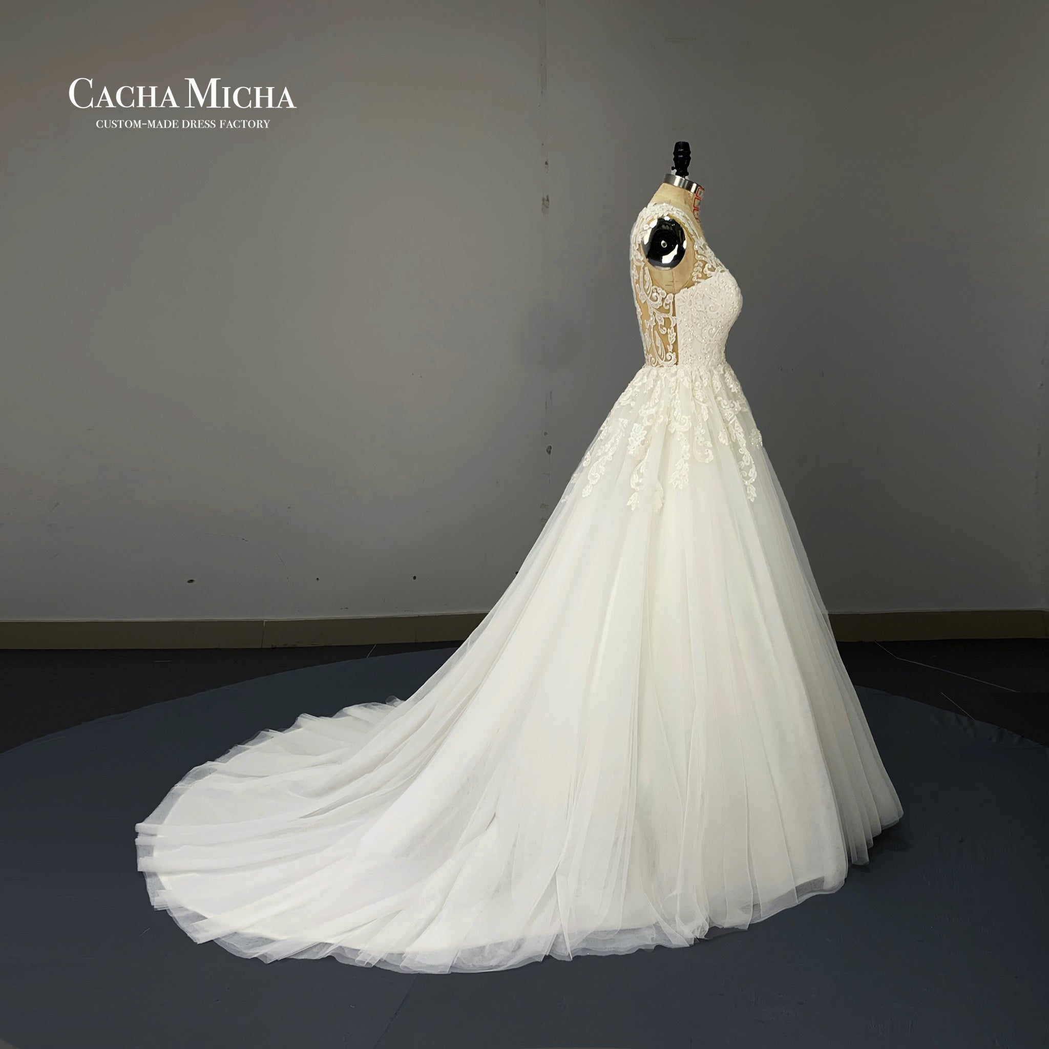Beaded Symmetrical Lace Ball Gown Bridal Dress O467