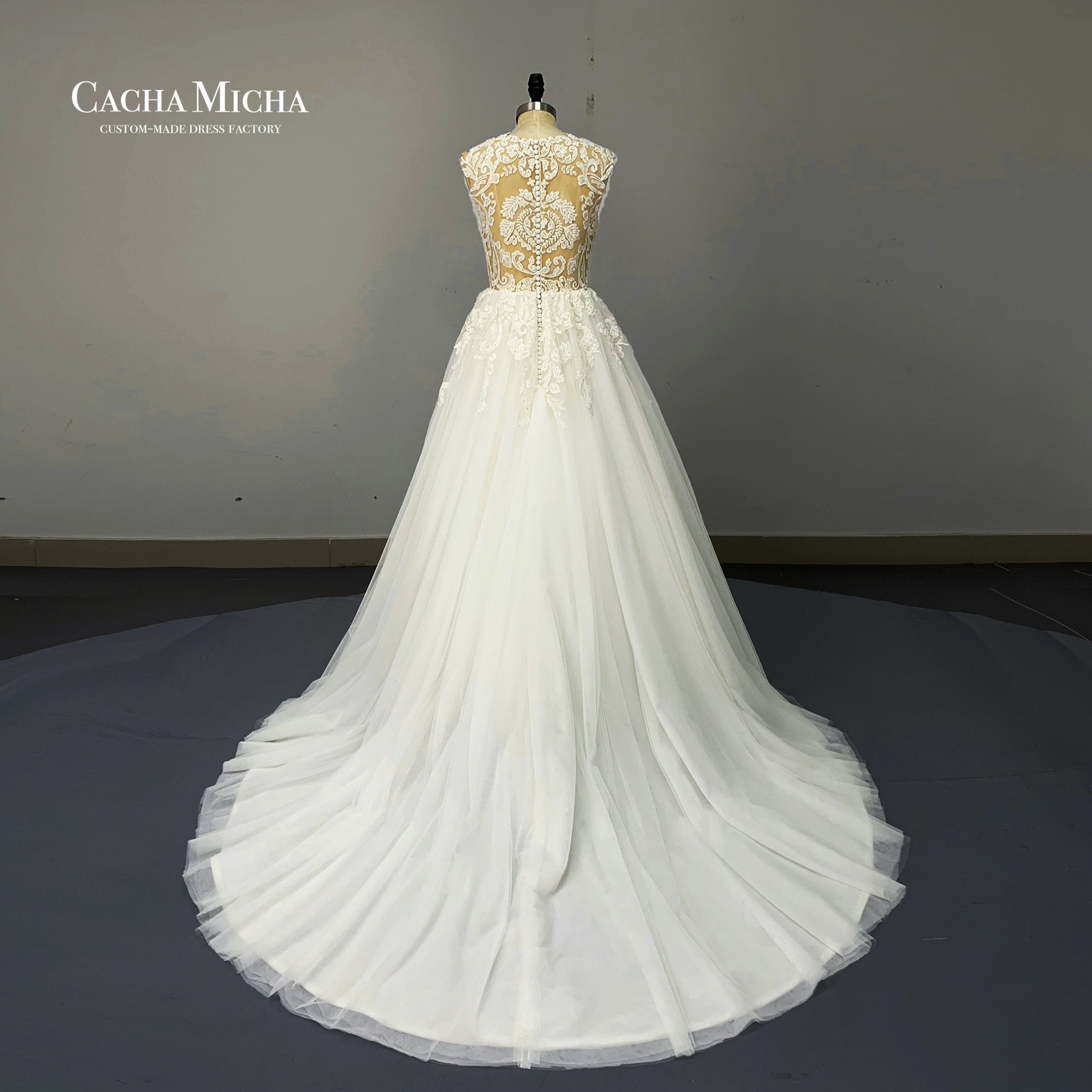 Beaded Symmetrical Lace Ball Gown Bridal Dress O467