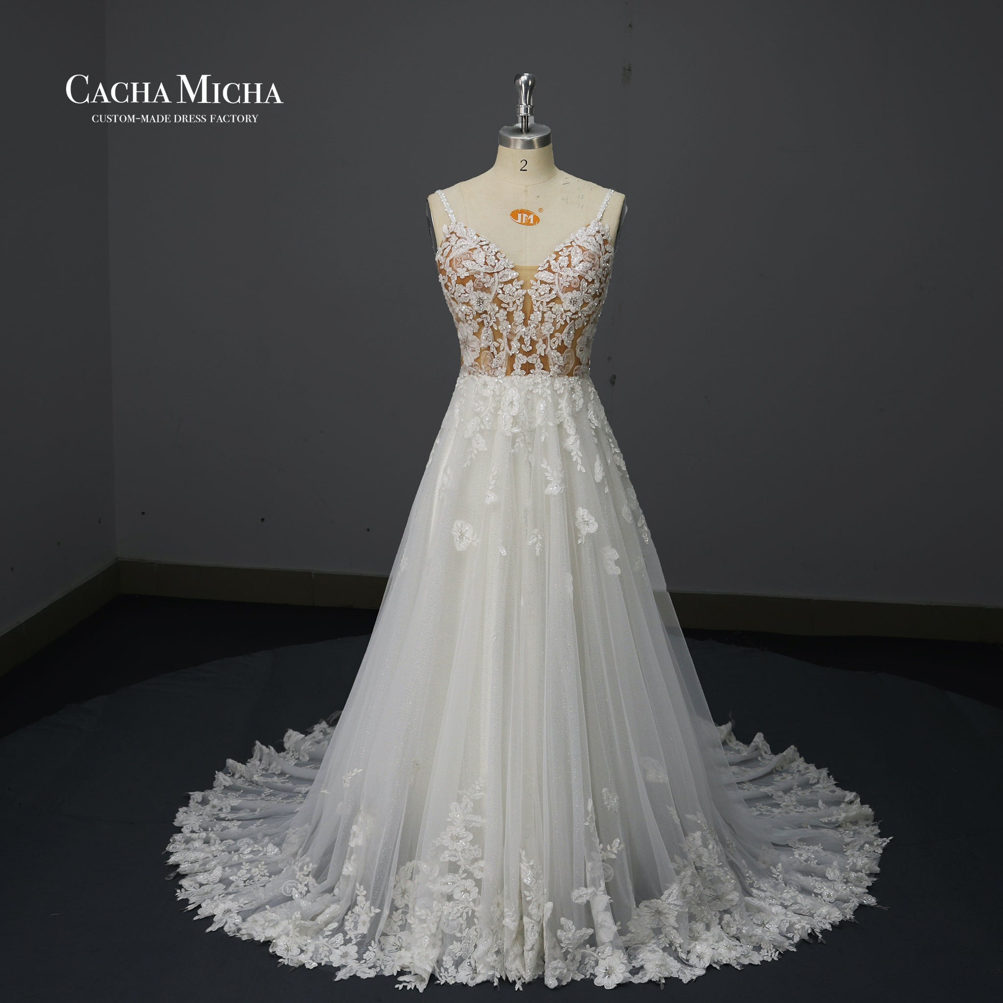 stunning luxury 3d lace a line wedding dress O482