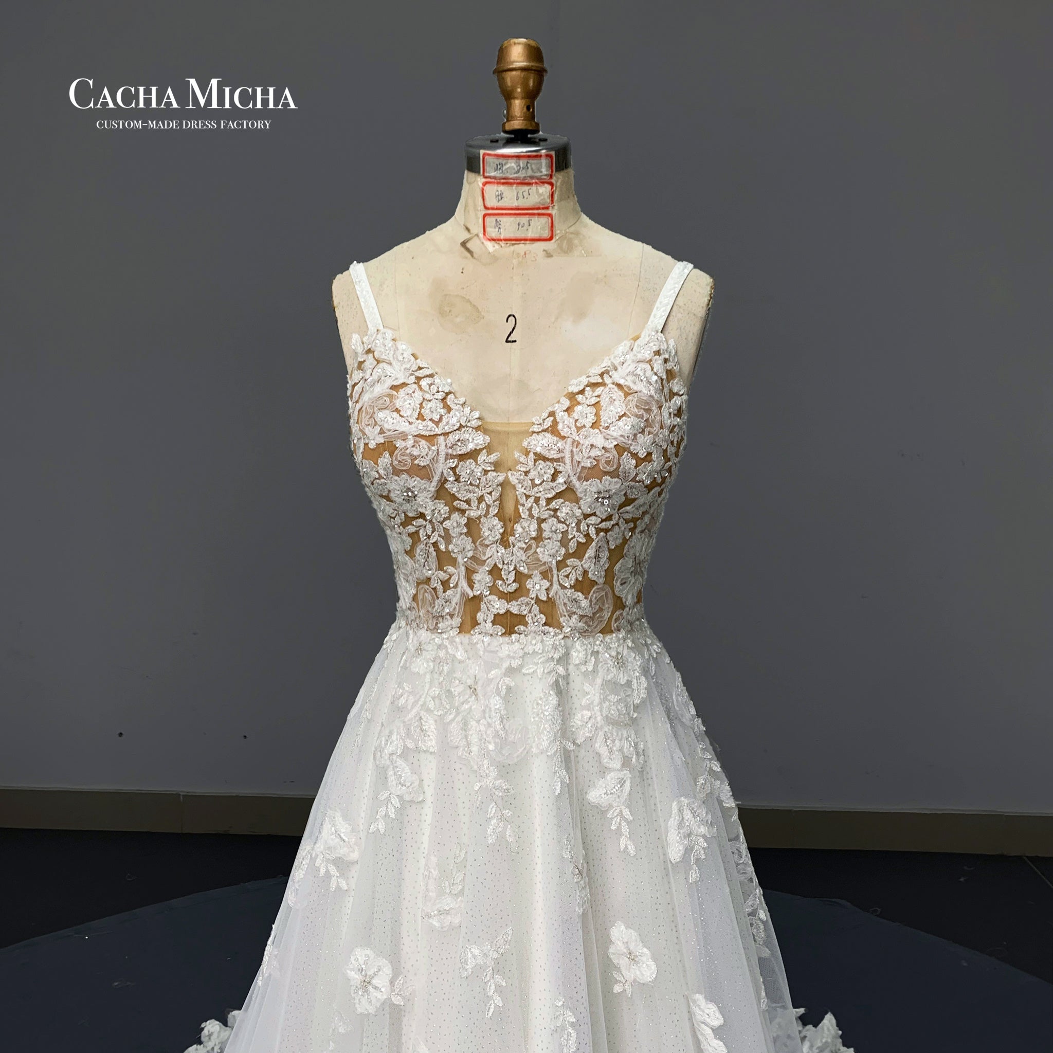 stunning luxury 3d lace a line wedding dress O482