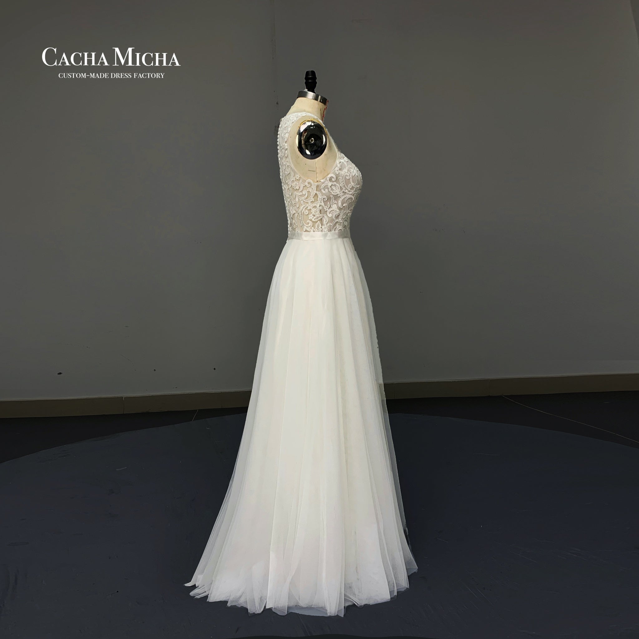 Lace Top Soft Tulle Wedding Dress O491249