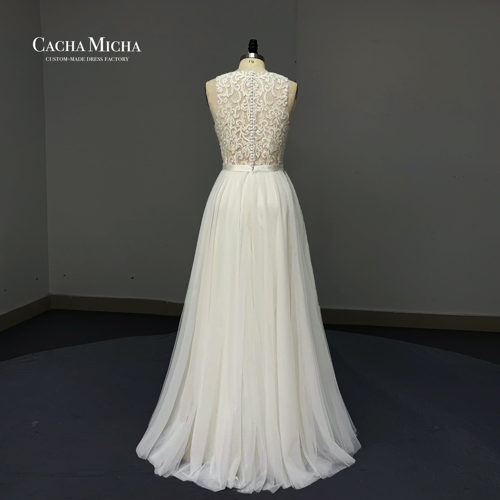 Lace Top Soft Tulle Wedding Dress O491249