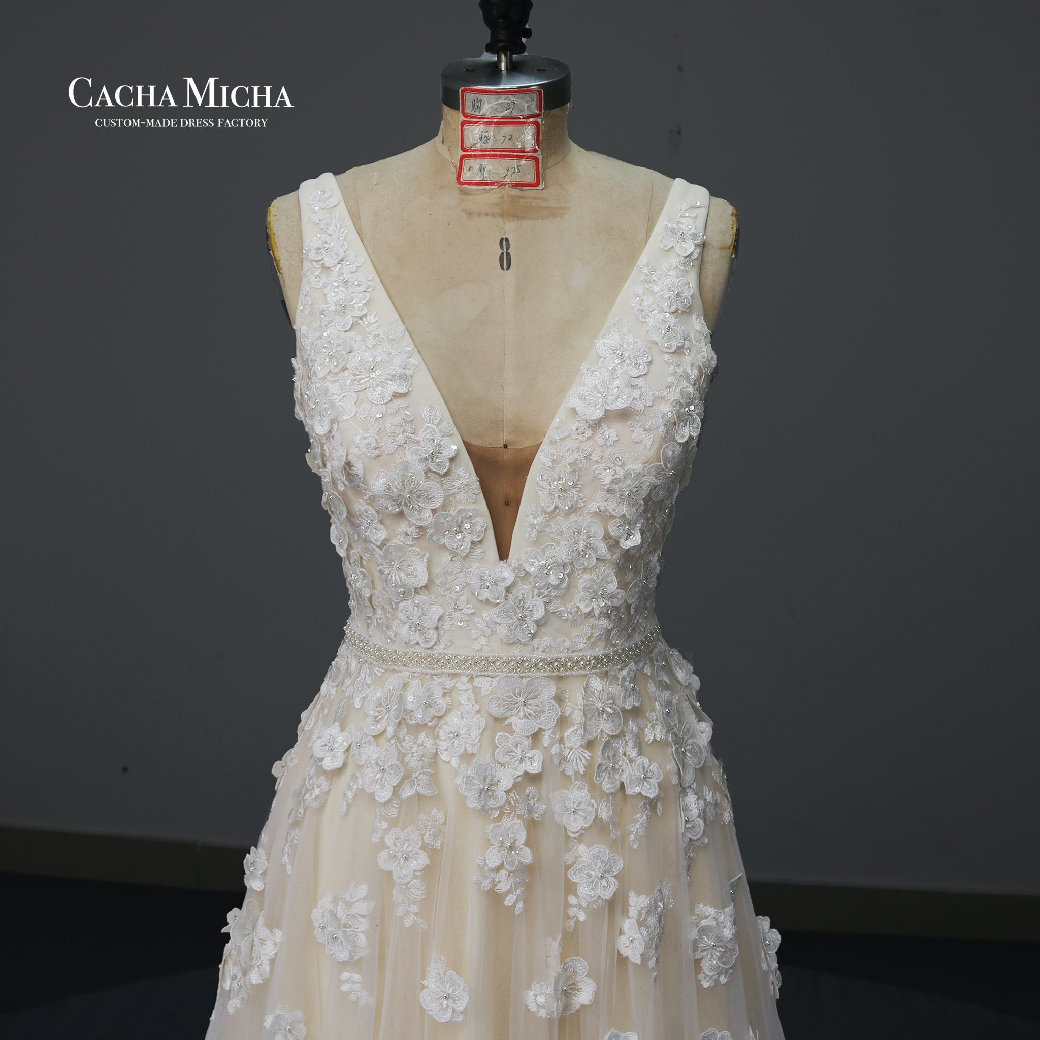 luxury 3D flower lace a line wedding dress O501