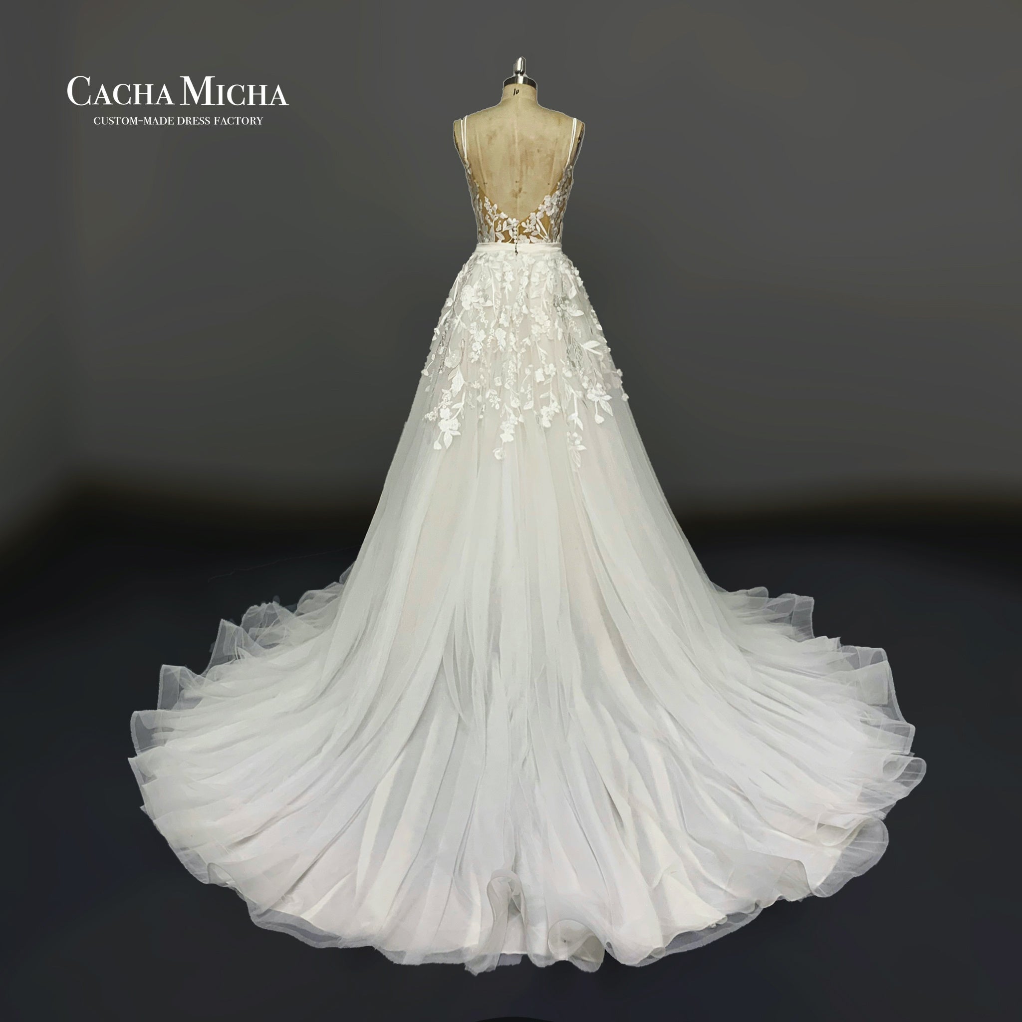 godet lace floor length wedding dress with detachable skirt O524