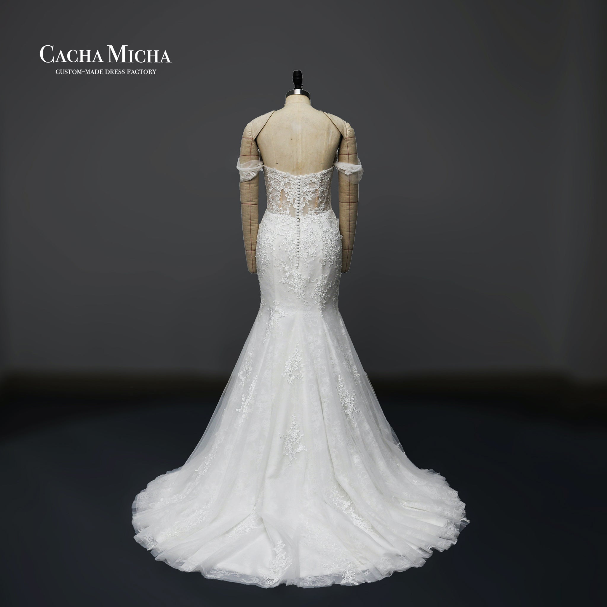Classic Guipure Lace Fishtail Wedding Dress W2428
