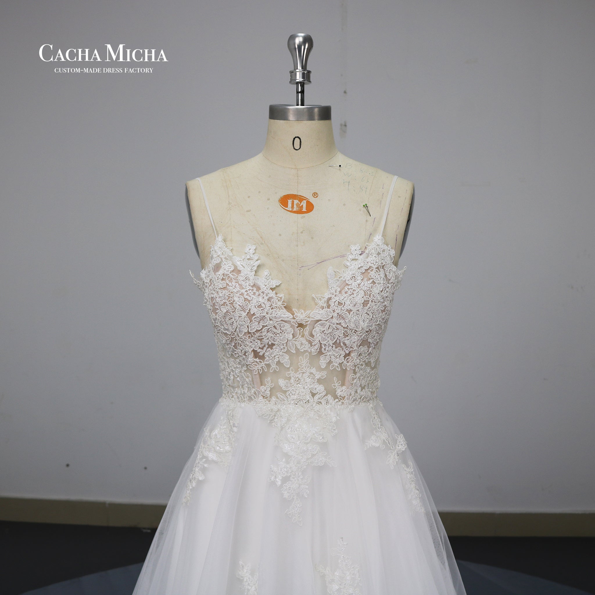 Appliqued Illusion Top Soft Tulle Bridal Gown W2437