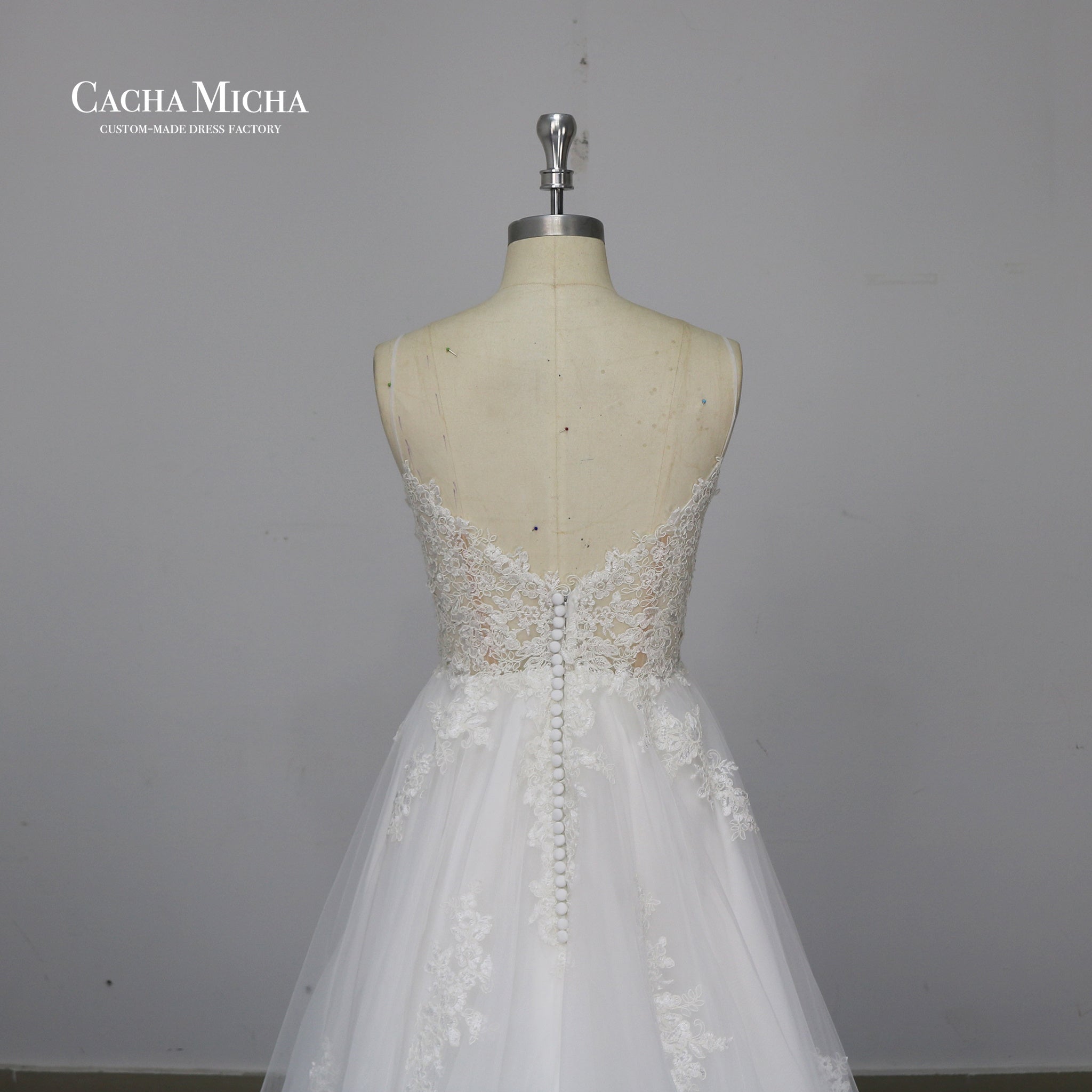 Appliqued Illusion Top Soft Tulle Bridal Gown W2437